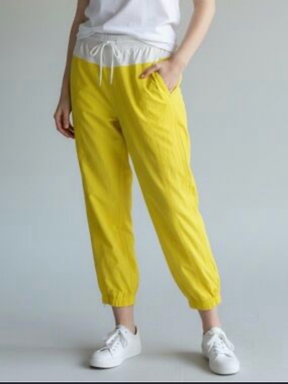 lululemon athletica Yellow Elastic-Waist Jogger Pants with White Waistband